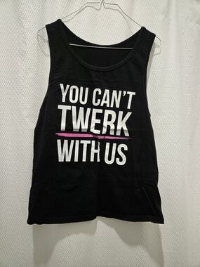 Black Graphic Tank Top — "You Can't Twerk With Us"
